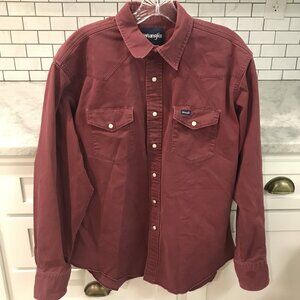 Wrangler Shirt Mens 16.5X36 Red Burgundy Western Pearl Snap Long Sleeve Rodeo